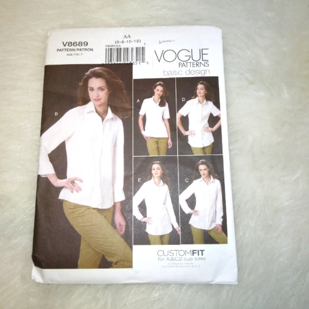 VOGUE V8689 Sz 6-12 Misses fitted shirt with princess seams in 5 variati…